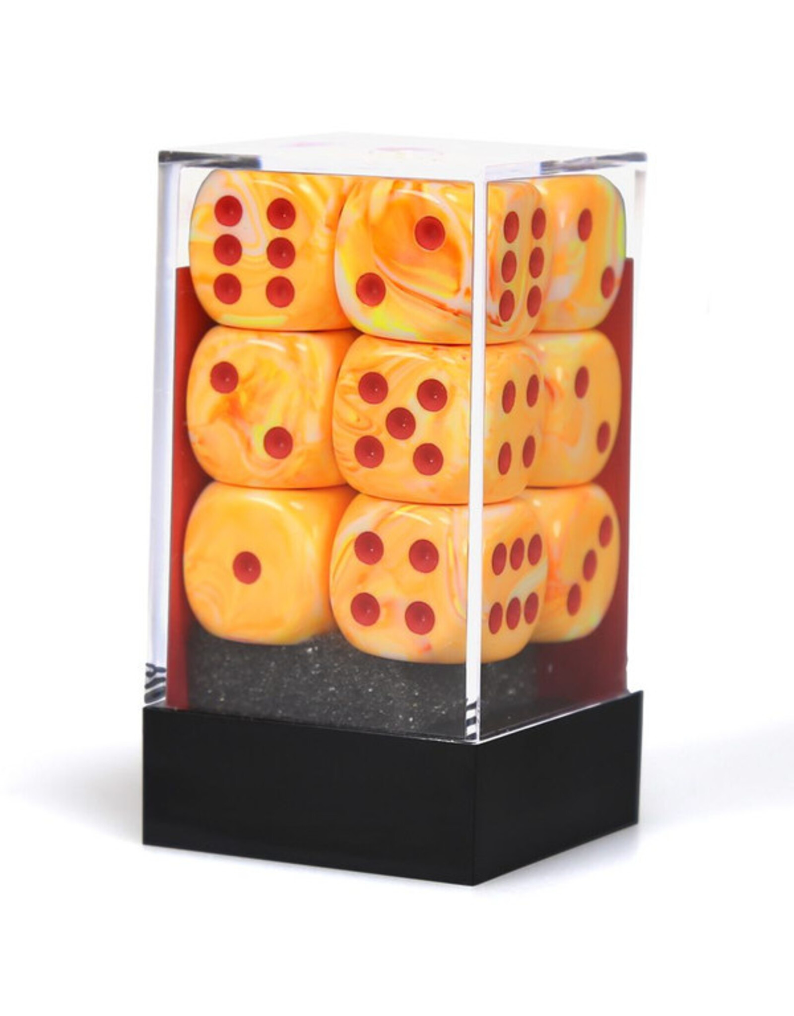 Chessex d6 Cube 16mm Festive Sunburst with Red (12)