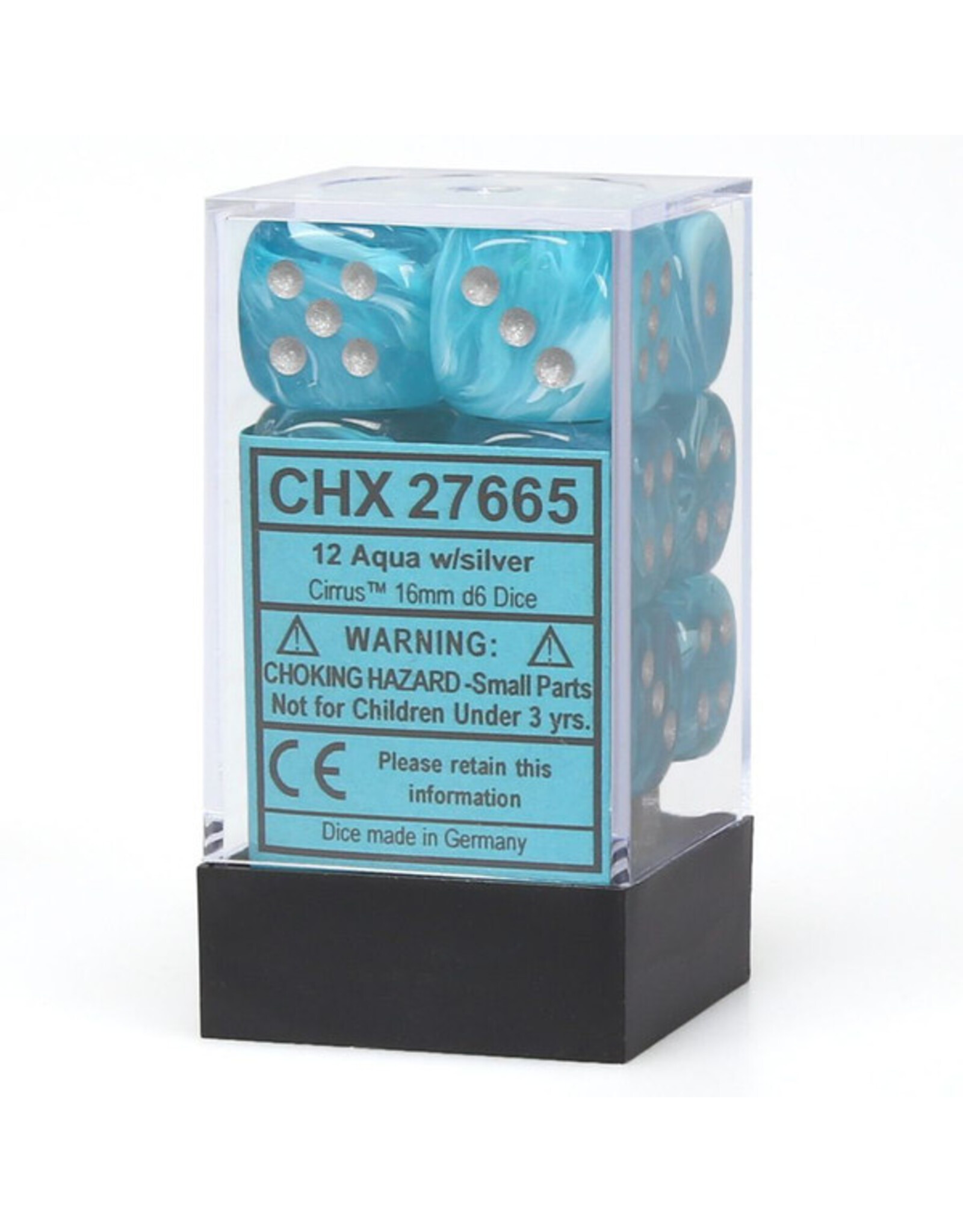 Chessex d6 Cube 16mm Cirrus Aqua with Silver (12)