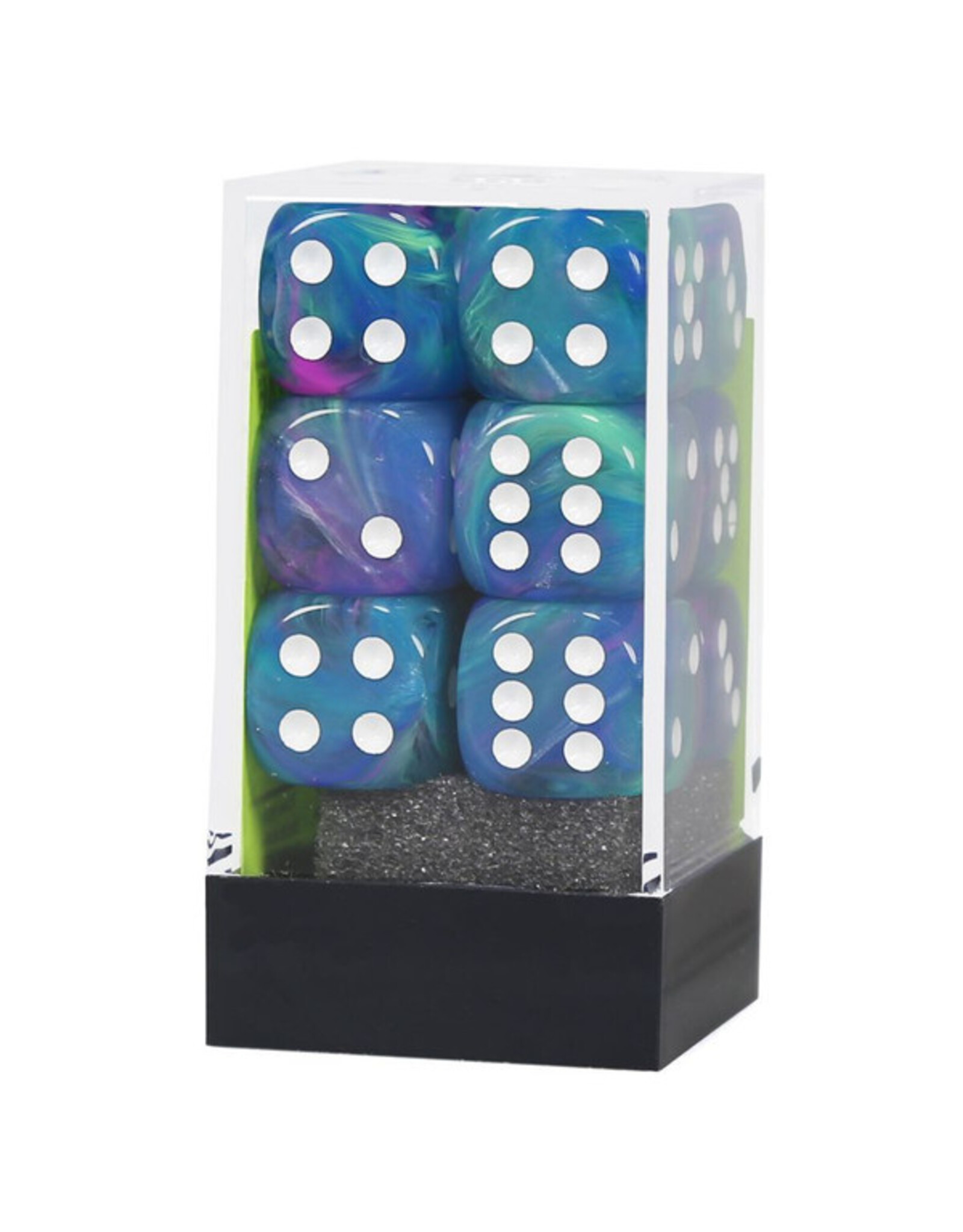 Chessex d6 Cube 16mm Festive Waterlily with White (12)
