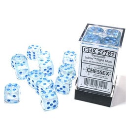 Chessex d6 Cube 16mm Borealis Luminary Icicle with Light Blue (12)