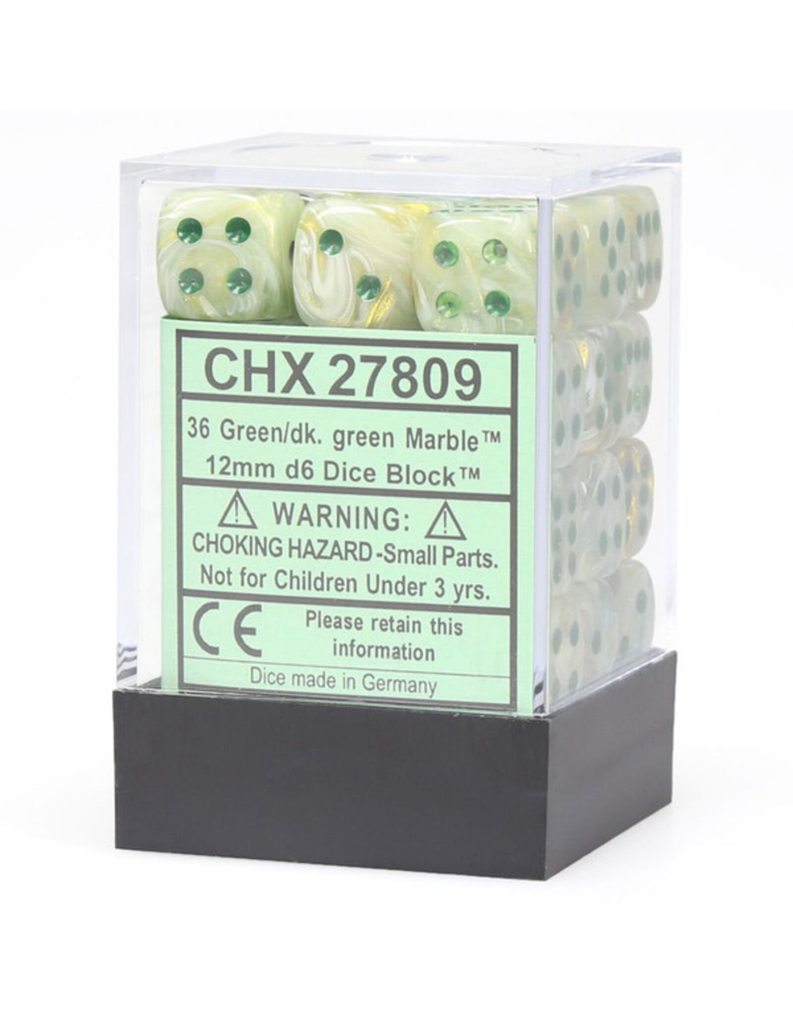 Chessex d6 Cube 12mm Marble Green with Dark Green (36)
