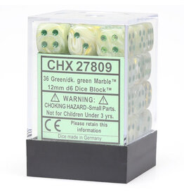 Chessex d6 Cube 12mm Marble Green with Dark Green (36)