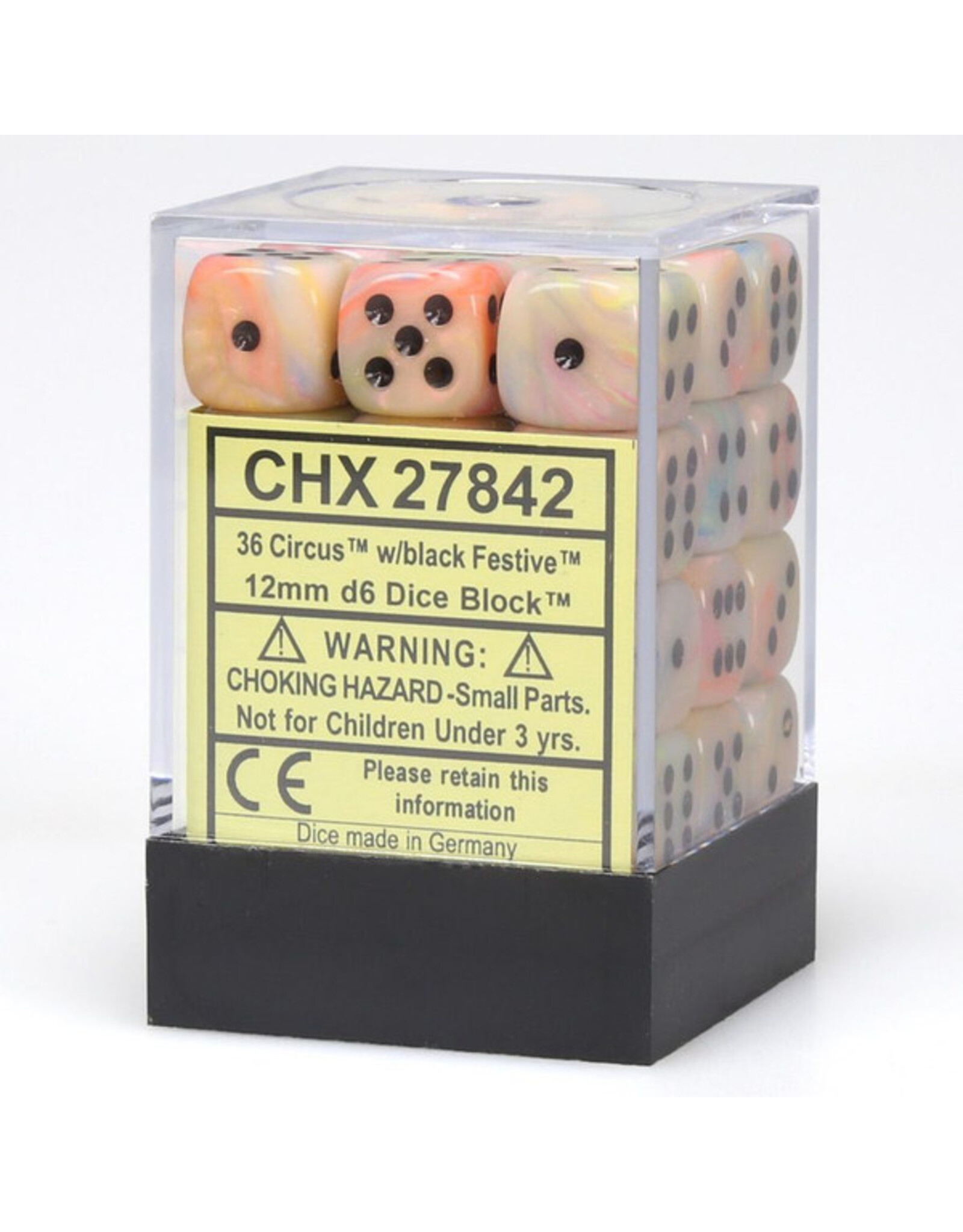 Chessex d6 Cube 12mm Festive Circus with Black (36)