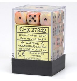 Chessex d6 Cube 12mm Festive Circus with Black (36)