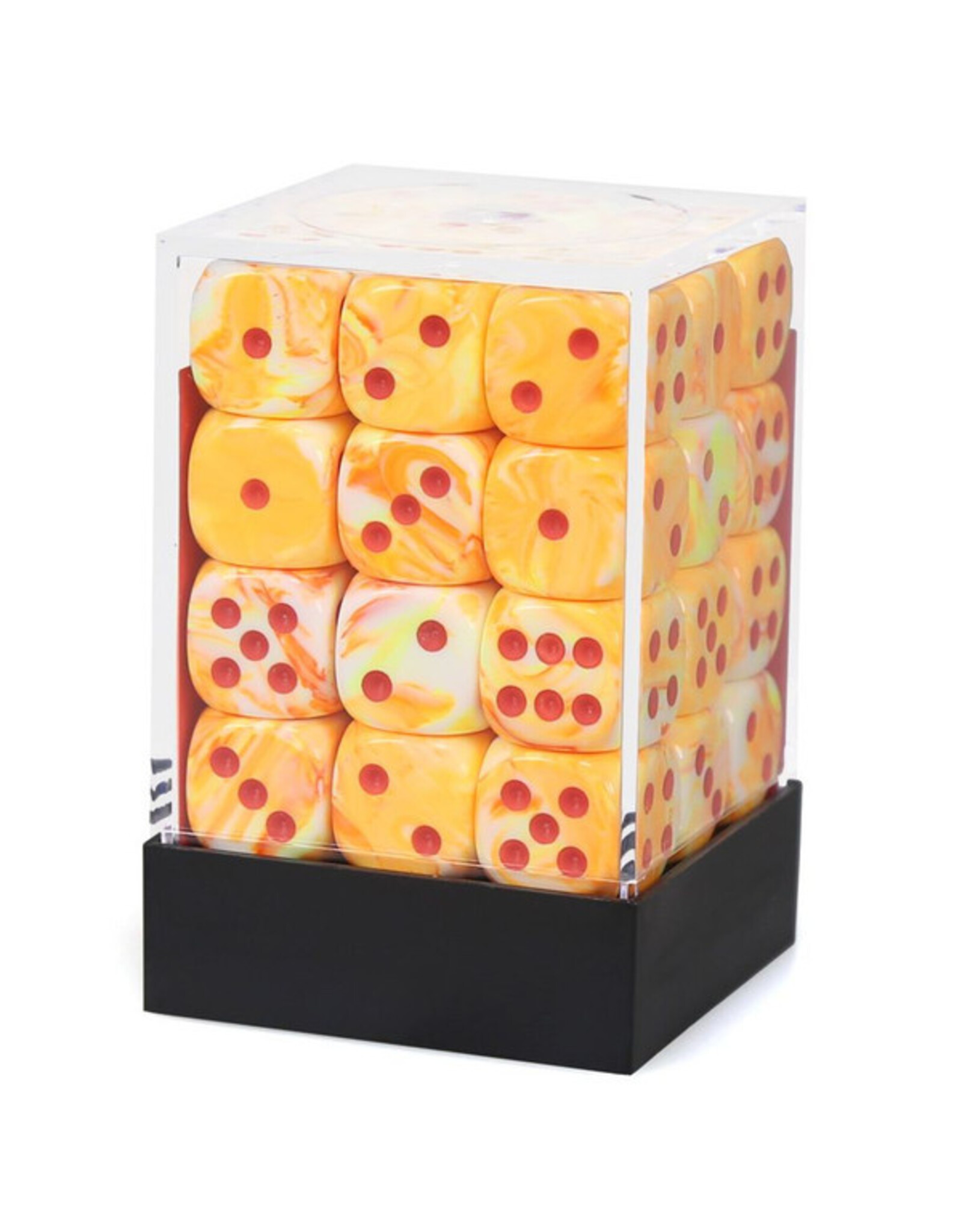 Chessex d6 Cube 12mm Festive Sunburst with Red (36)