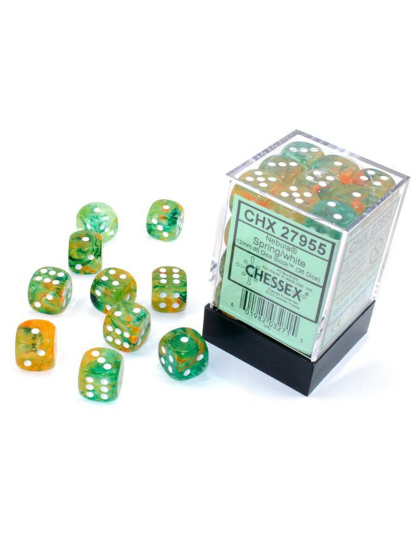 Chessex d6 Cube 12mm Luminary Nebula Spring with White (36)