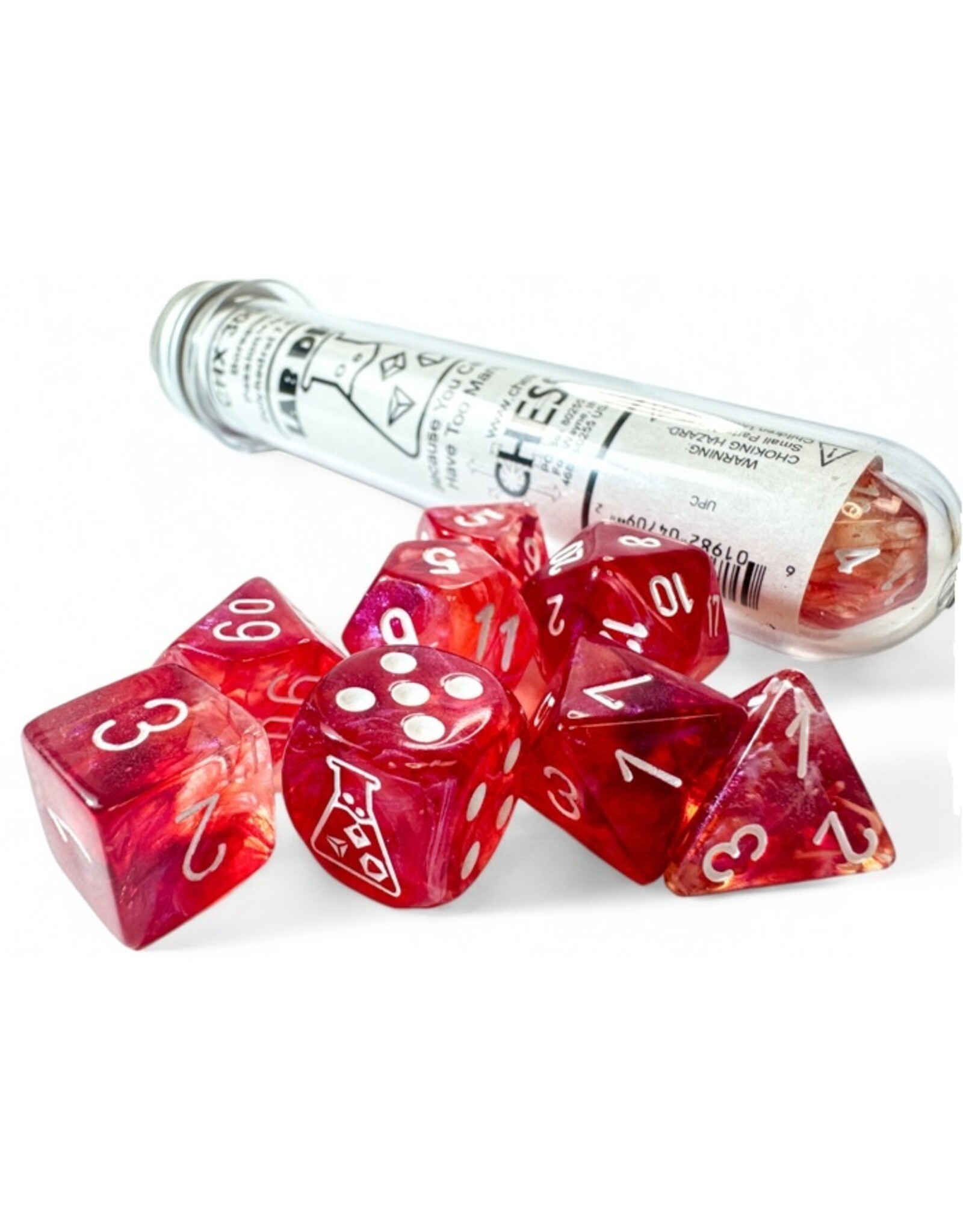 Chessex Lab Dice 9: Borealis Passion/white Luminary Polyhedral 7-Die Set (with bonus die)