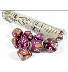 Chessex Lab Dice 9: Gemini Copper-Purple/white Polyhedral 7-Die Set (with bonus die)