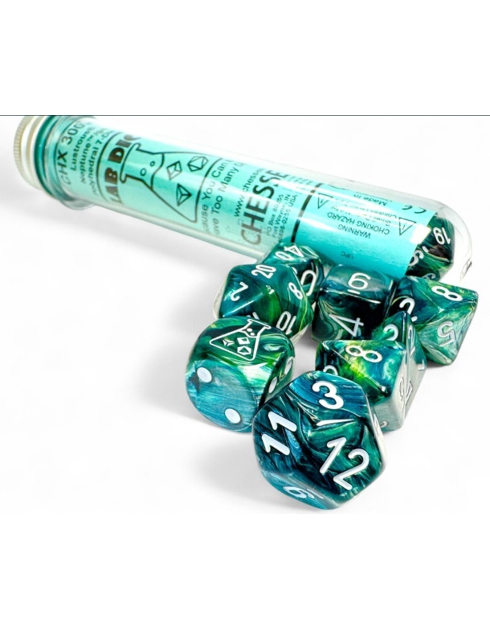 Chessex Lab Dice 9: Lustrous Neptune/grey Polyhedral 7-Die Set (with bonus die)