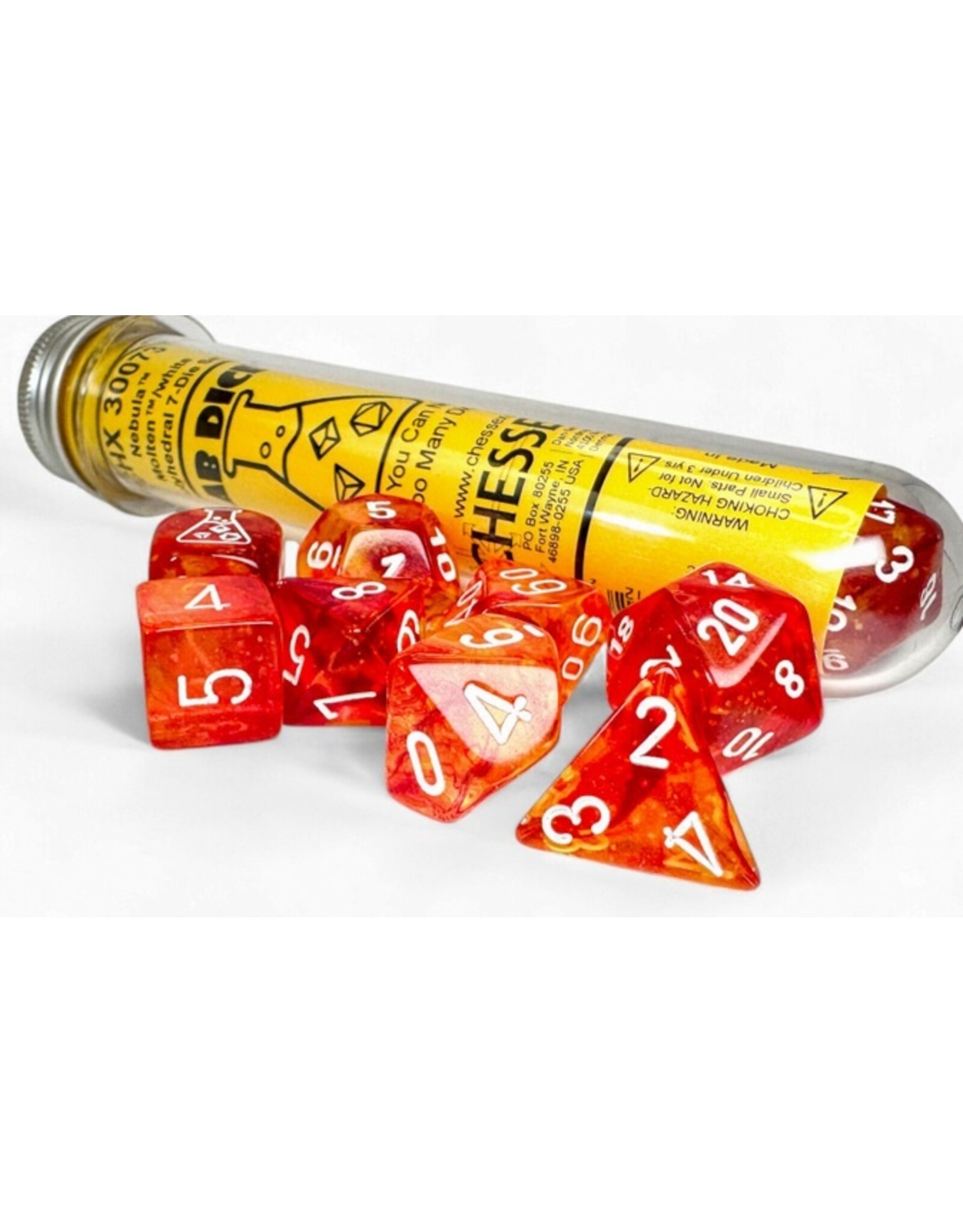 Chessex Lab Dice 9: Nebula Molten/white Polyhedral 7-Die Set (with bonus die)