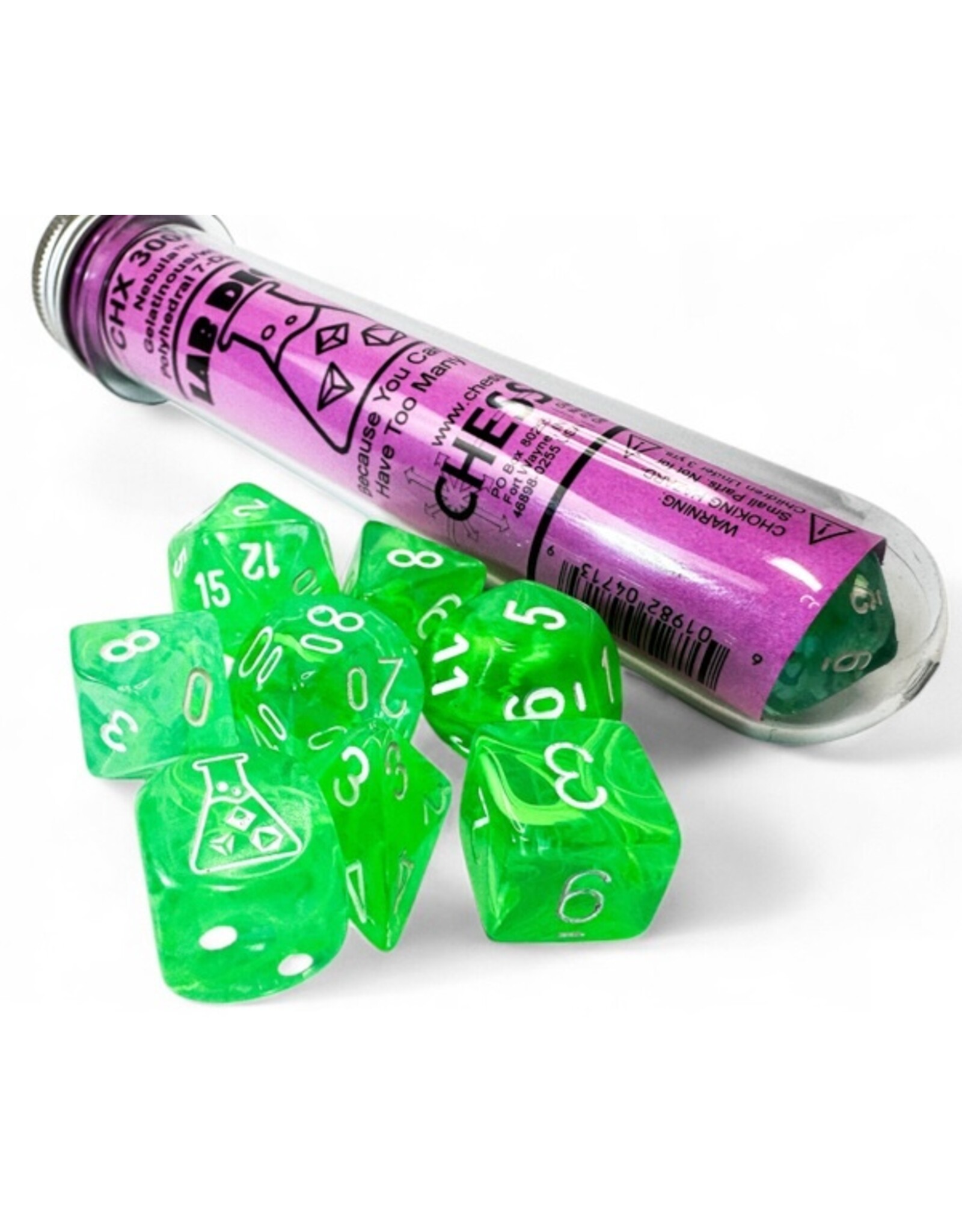 Chessex Lab Dice 9: Nebula Gelatinous/white Polyhedral 7-Die Set (with bonus die)