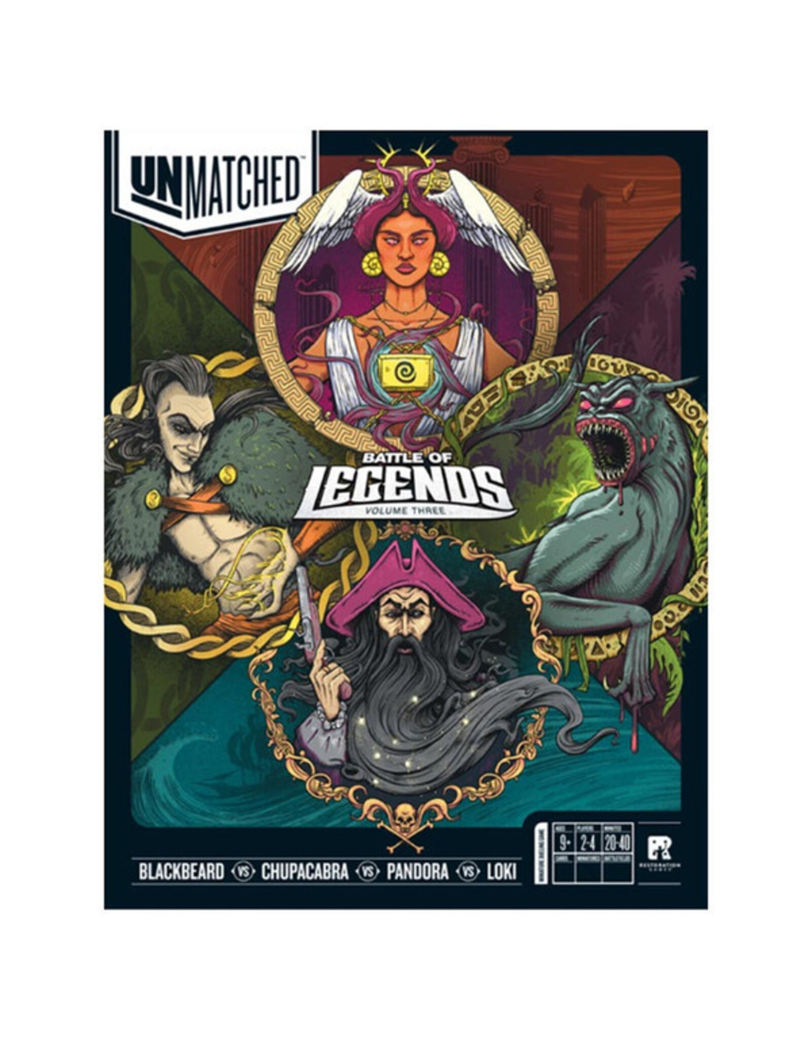 Restoration Games Unmatched: Battle of Legends Vol. 3 - Blackbeard, Chupacabra, Pandora, and Loki