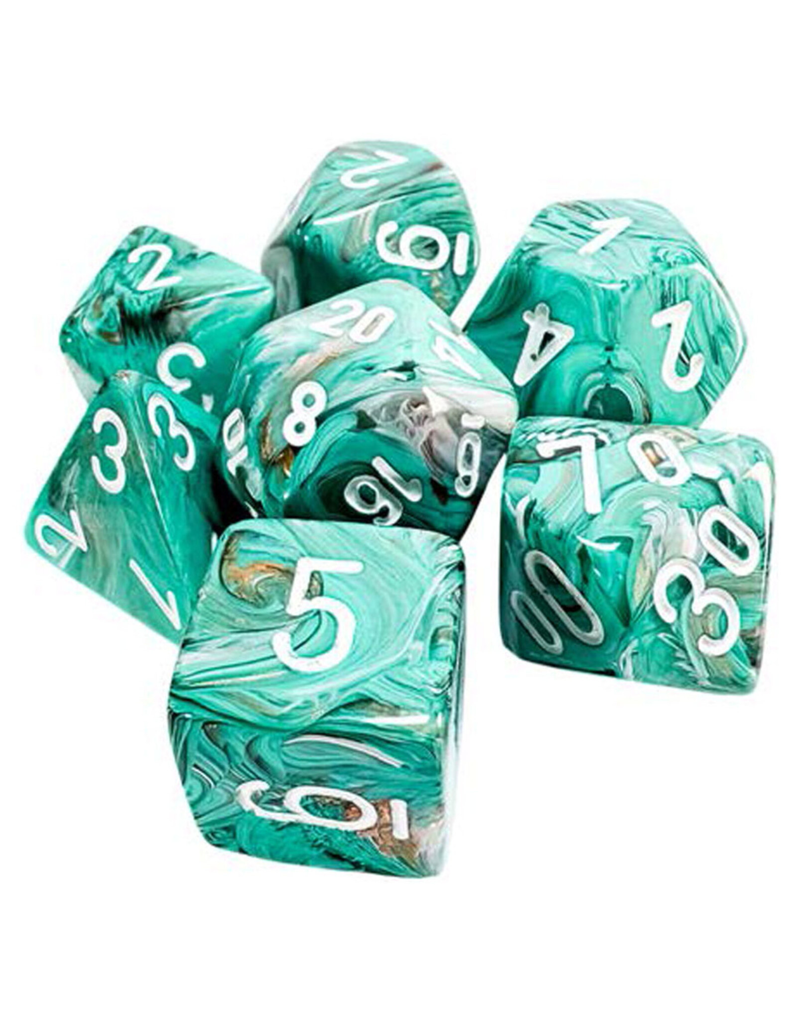 Chessex 7-set Mega Hedrals: Marble Oxi-Copper/White