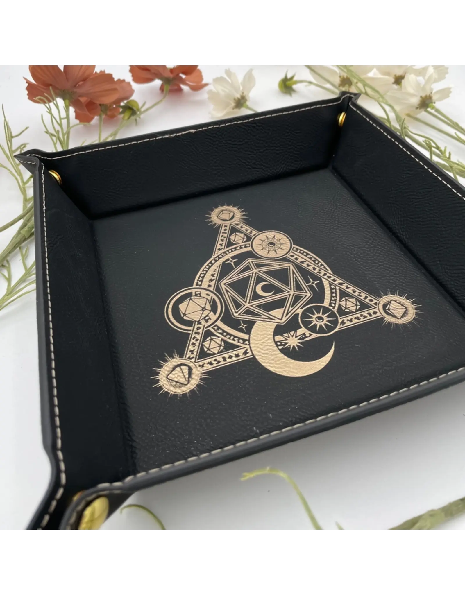 Ebonwood Faux Leather Dice Rolling Tray - D20 Moon