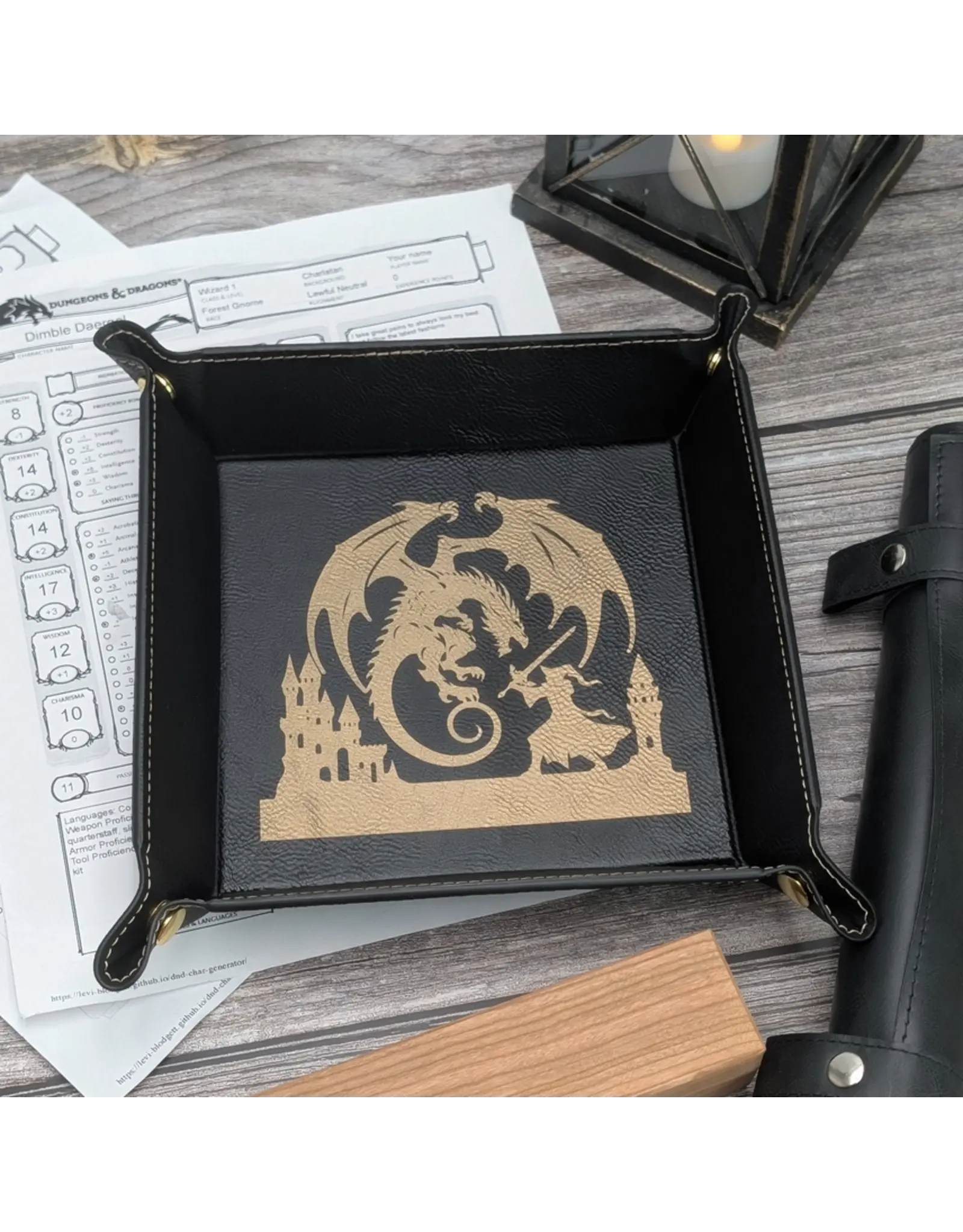 Ebonwood Faux Leather Dice Rolling Tray - Dragon's Last Stand