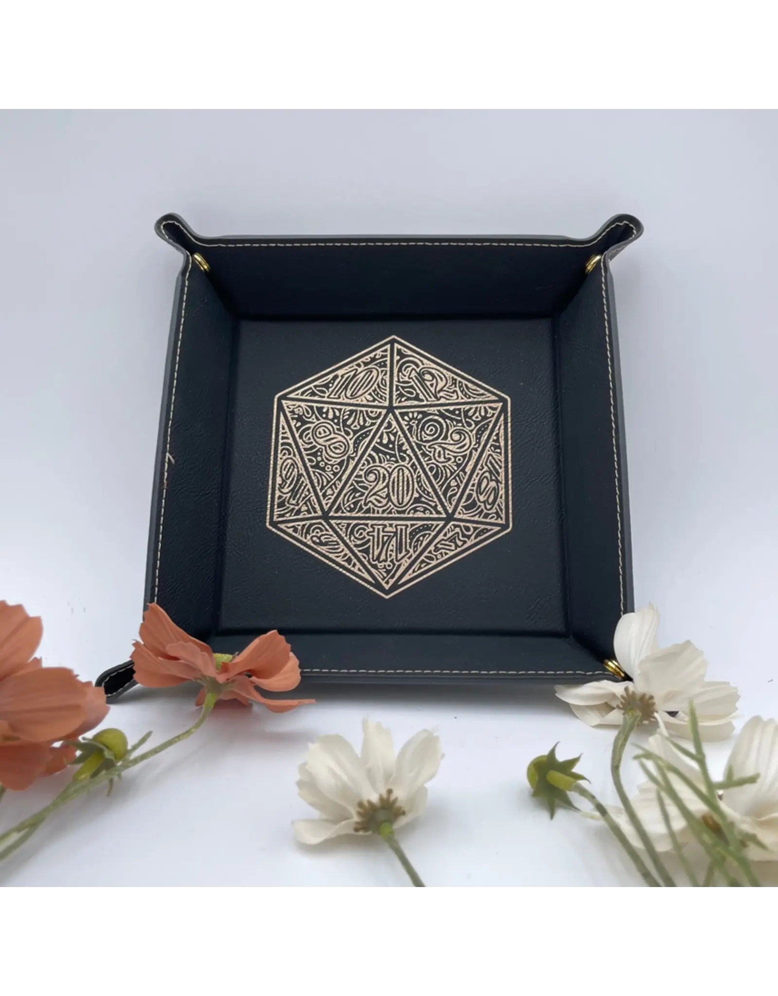 Ebonwood Faux Leather Dice Rolling Tray - Gilded D20