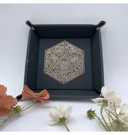 Ebonwood Faux Leather Dice Rolling Tray - Gilded D20