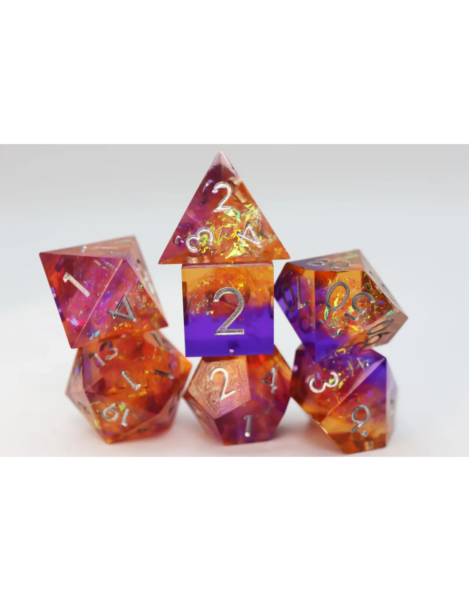 Foam Brain Sharp Edge Resin RPG Dice Set - Flash of Green