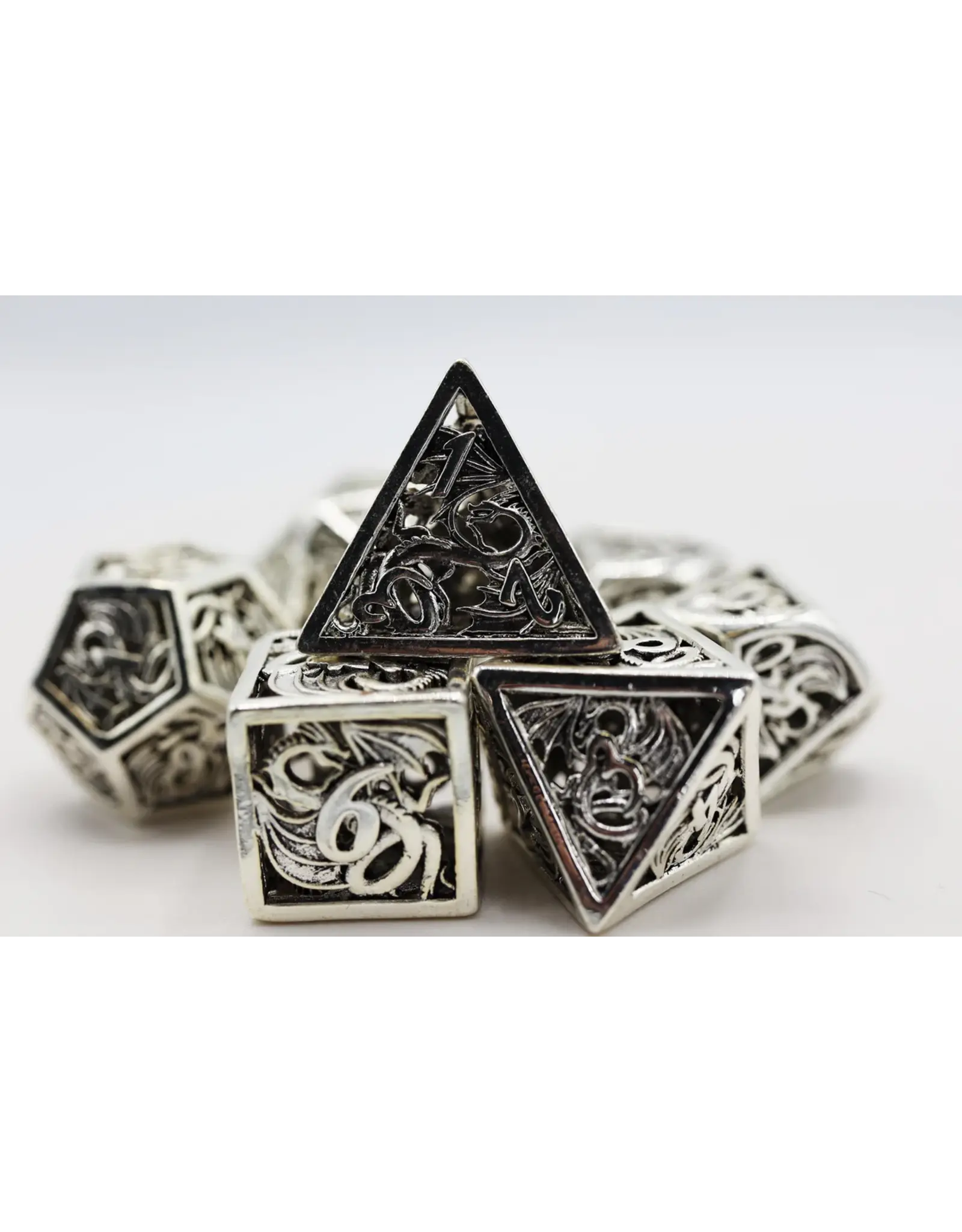 Foam Brain Dragon Essence: Mithril - Hollow Metal RPG Dice Set