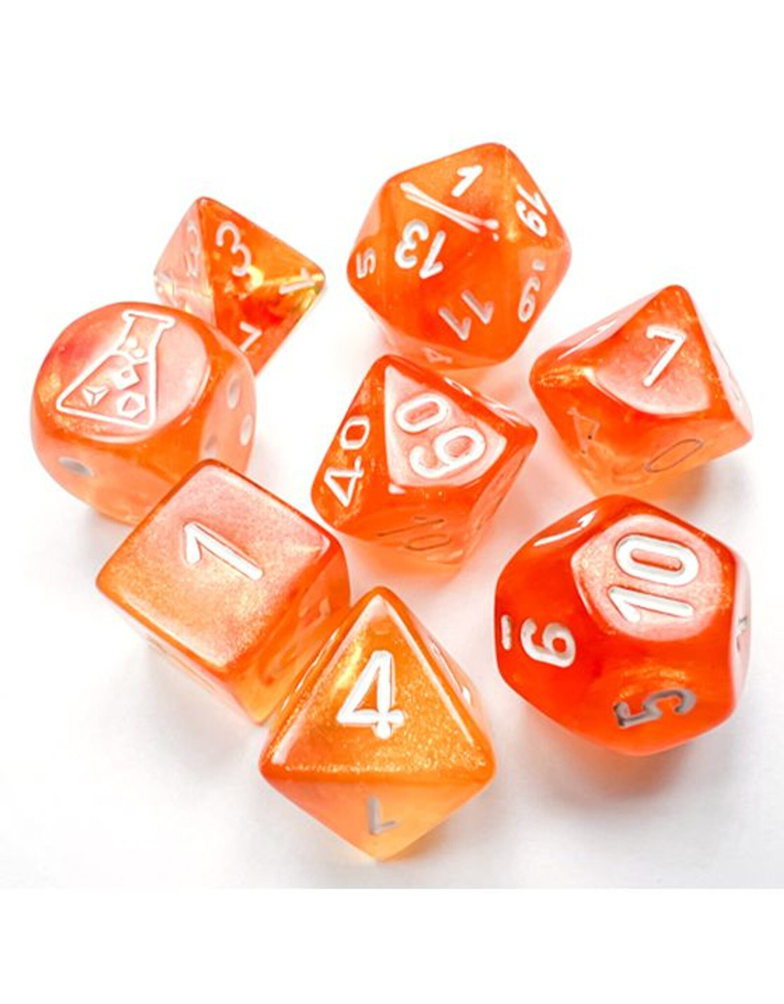 Chessex 7-Set Tube Lab Dice Borealis Luminary Blood Orange with White
