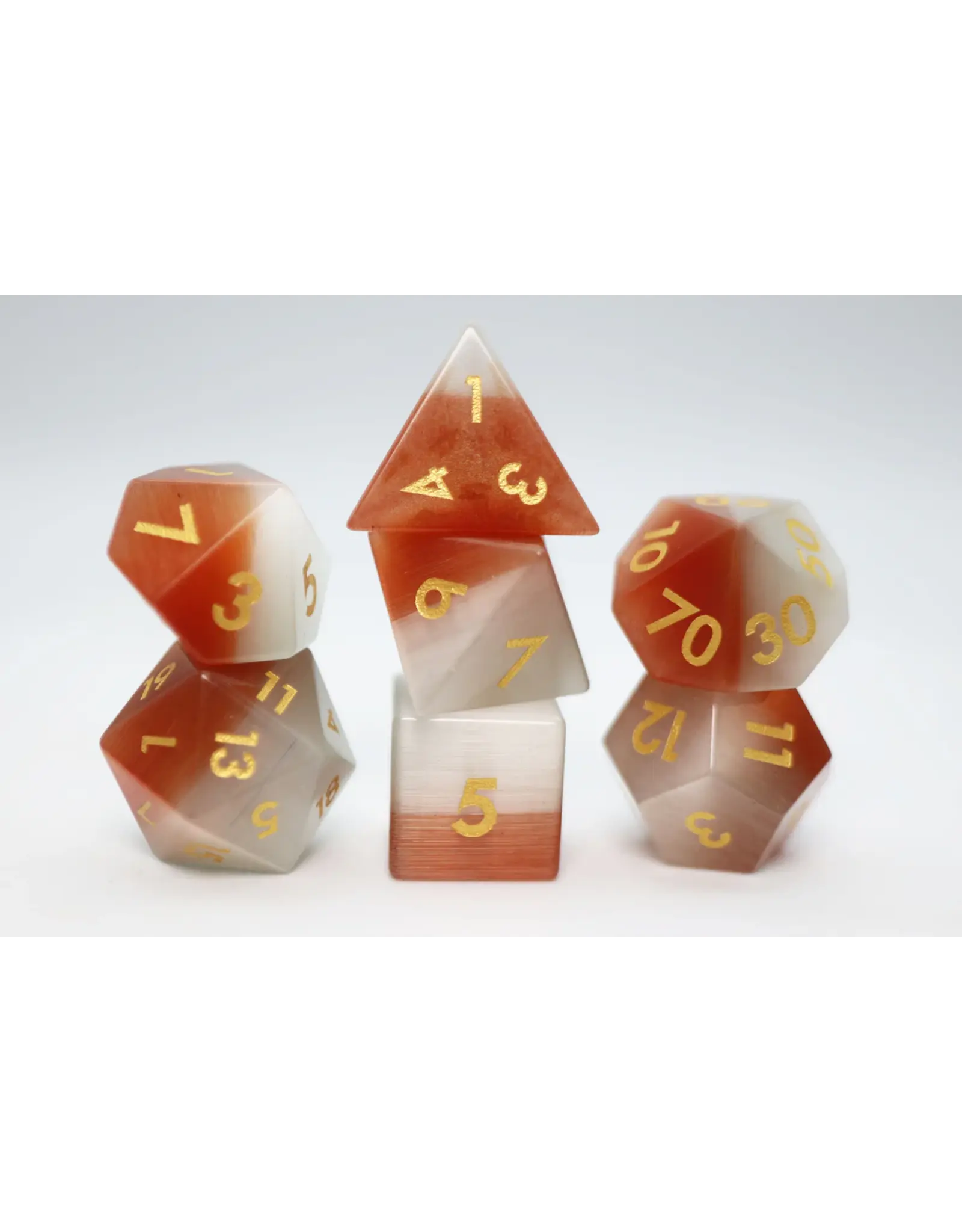 Foam Brain Orange and White Cat's Eye - Gemstone Engraved with Gold