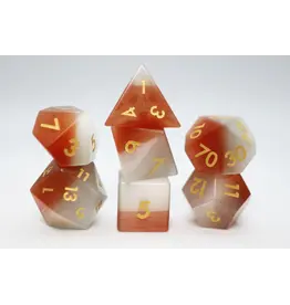 Foam Brain Orange and White Cat's Eye - Gemstone Engraved with Gold