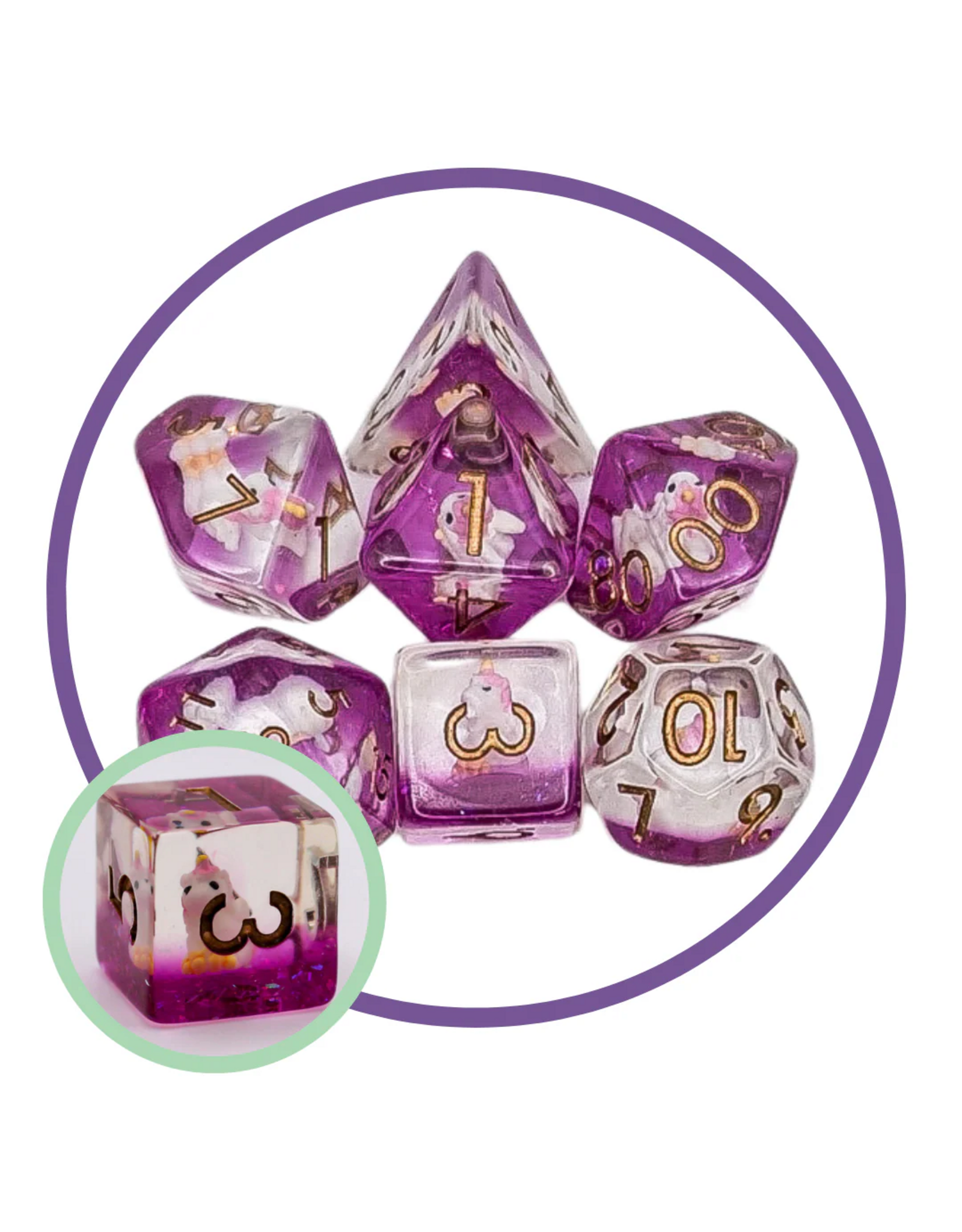 Mystery Dice Goblin Unicorn Pink Inclusion Dice Set