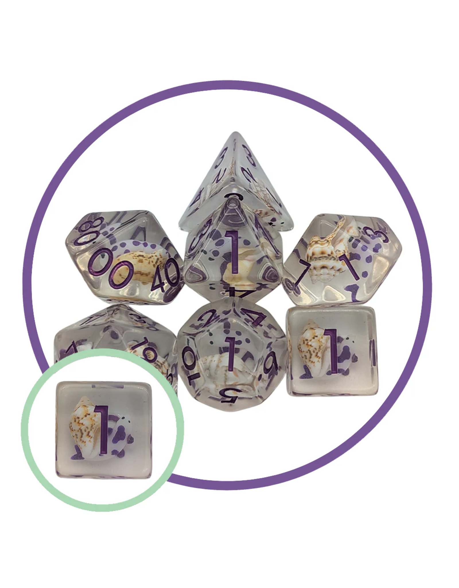 Mystery Dice Goblin Sea Shell Inclusion Dice Set