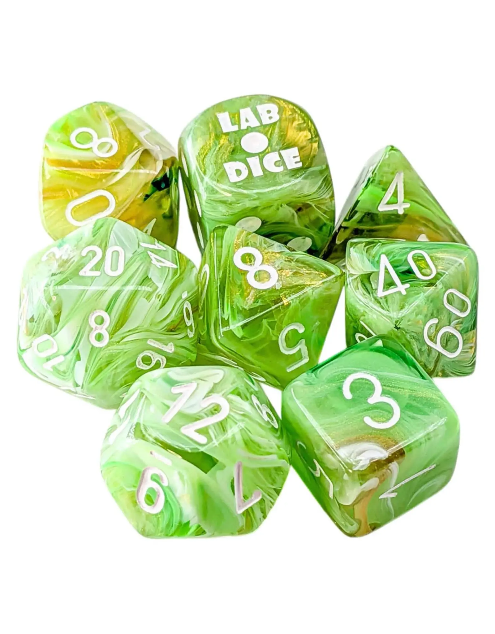 Chessex 7-Set Lab: Marble Sour Green/white