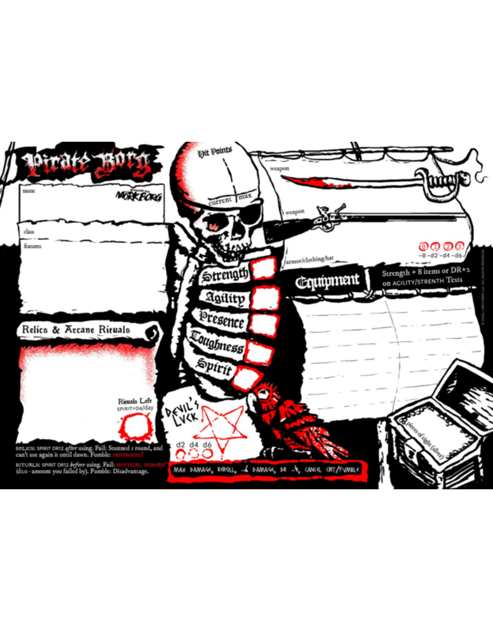Free League Publishing PIRATE BORG Character/Ship Sheet Pad