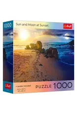 Trefl Puzzle: Sun and Moon at Sunset 1000 Piece with Poster (Trefl Red)