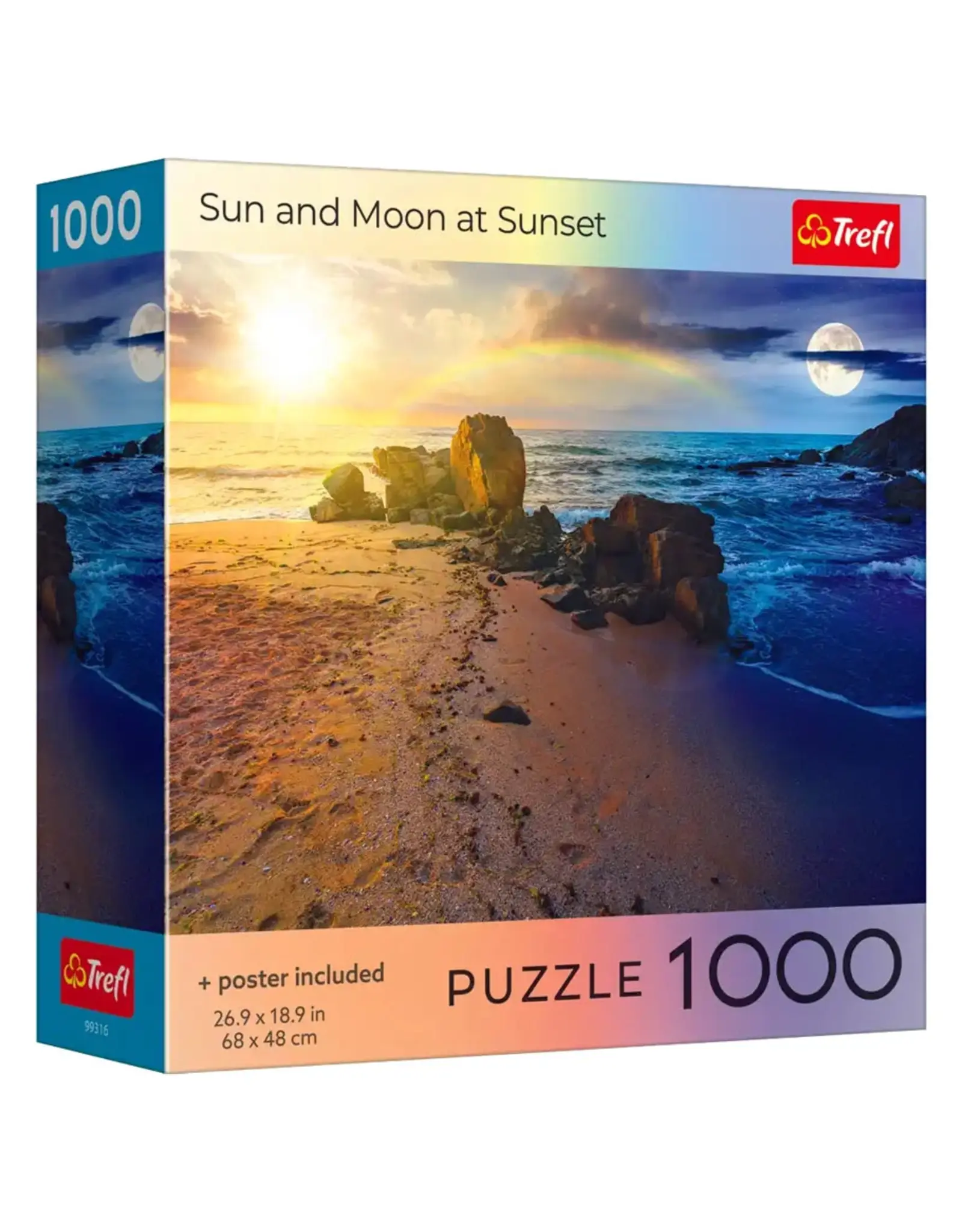 Trefl Puzzle: Sun and Moon at Sunset 1000 Piece with Poster (Trefl Red)