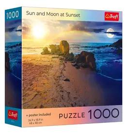 Trefl Puzzle: Sun and Moon at Sunset 1000 Piece with Poster (Trefl Red)
