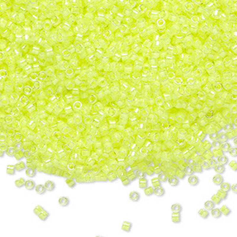 Miyuki Delica #11 Transparent  Color-Lined Luminous Neon Yellow Db1630 7.5 gram vial