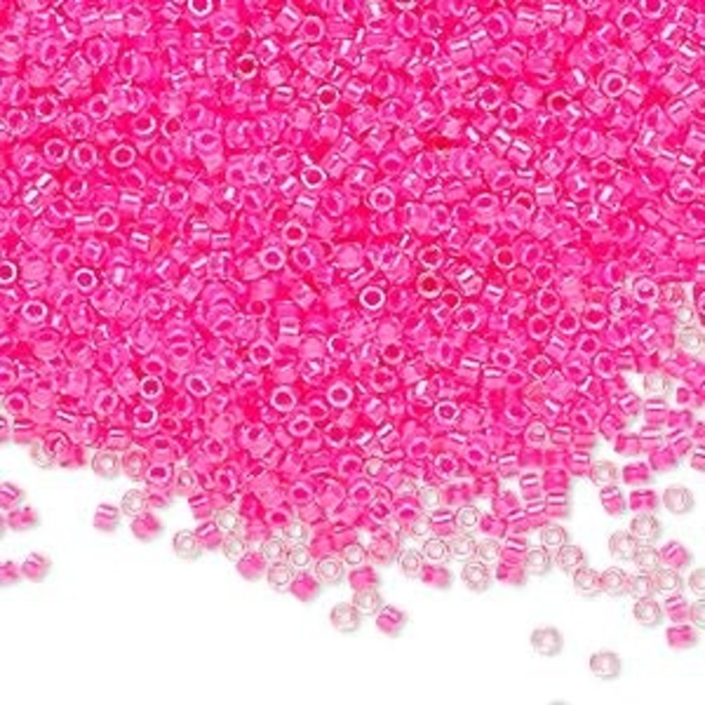 Miyuki Delica #11 Transparent  Color-Lined Luminous Neon Pink Db1634   7.5 gram vial