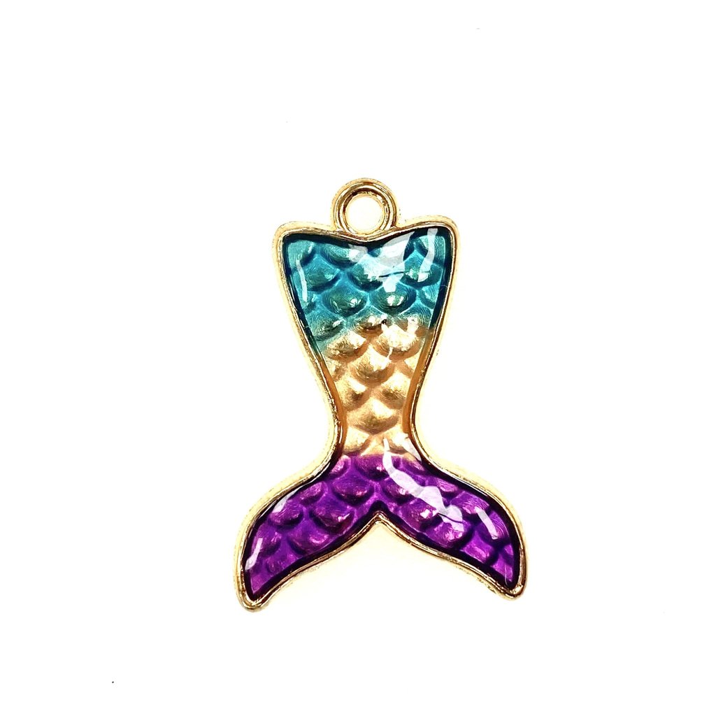 Bead World Mermaid Tail Enamel-Purple/Gold/Aqua 20mm x 30mm 2 pcs.