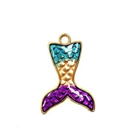 Bead World Mermaid Tail Enamel-Purple/Gold/Aqua 20mm x 30mm 2 pcs.