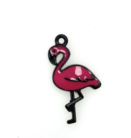 Bead World Flamingo Enamel- Hot Pink/Black  18mm x 30mm  3pcs.