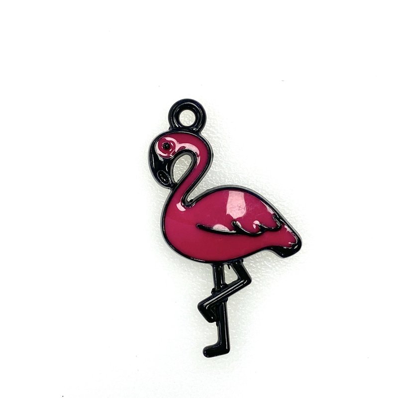 Bead World Flamingo Enamel- Hot Pink/Black  18mm x 30mm  3pcs.