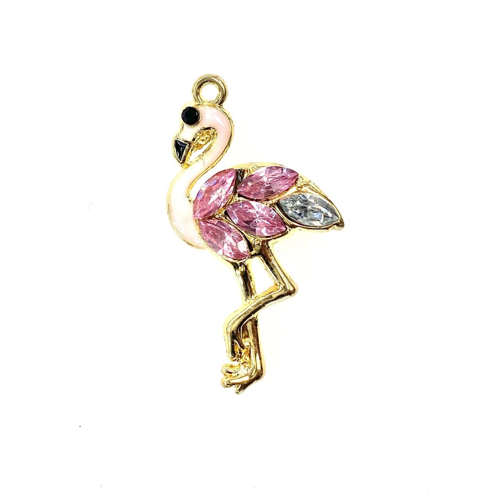 Bead World Flamingo Enamel/Crystal 18mm x 30mm  2pcs.