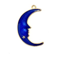 Bead World Moon Face Enamel-  Dark Blue Sparkle 24mmx 38mm 2pcs.