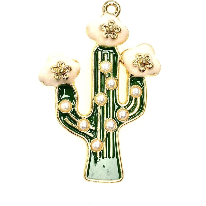 Bead World Cactus Enamel- Pink Pearl-  25mmx 40mm 2pcs