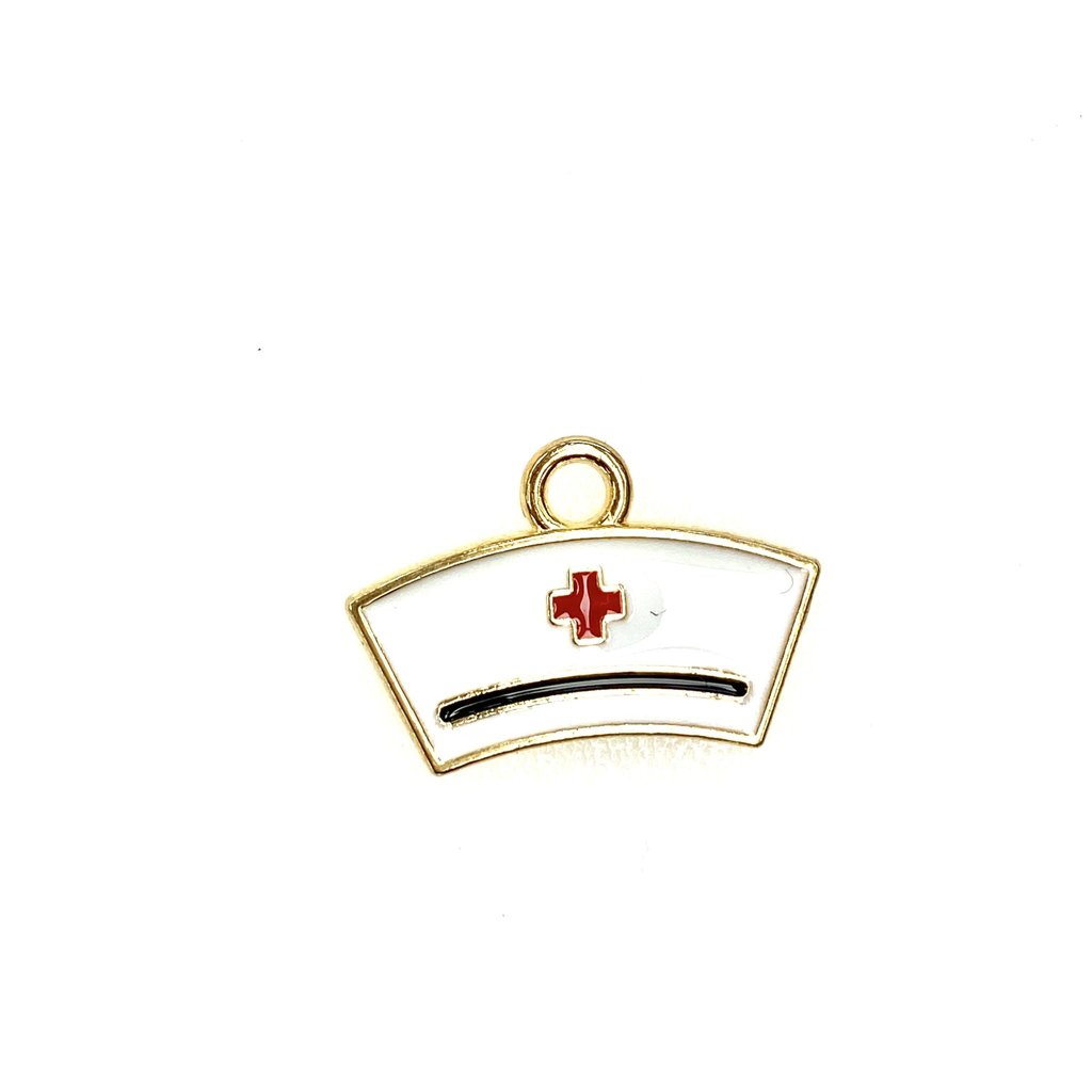 Bead World Nurse Hat  Enamel Rhodium  20 mm x 15mm 3 pcs.