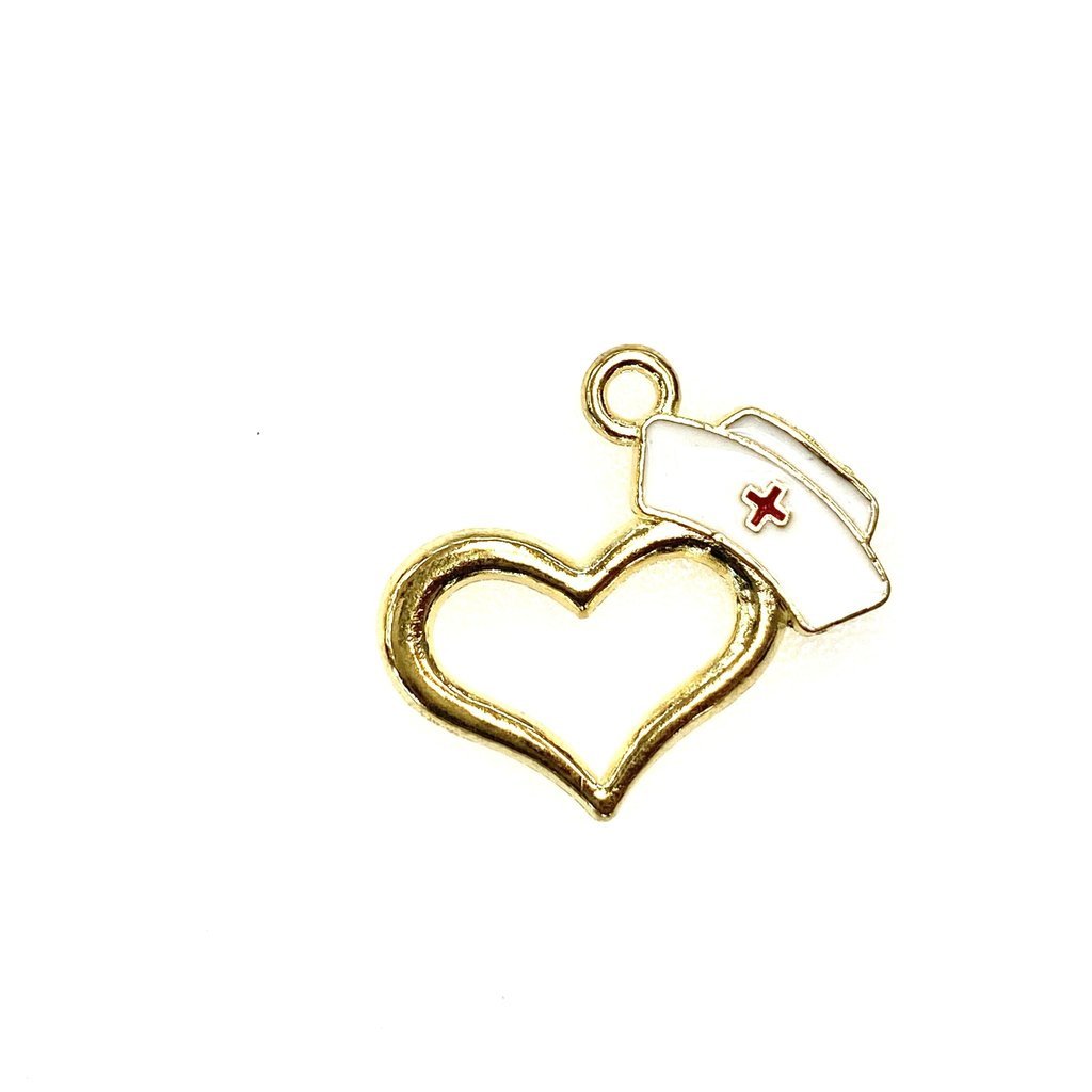 Bead World Nurse Hat/Heart Enamel Gold 22mm x 20mm 3 pcs.