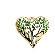 Bead World Heart Tree Enamel - Green 30mm x 30mm 2pcs.