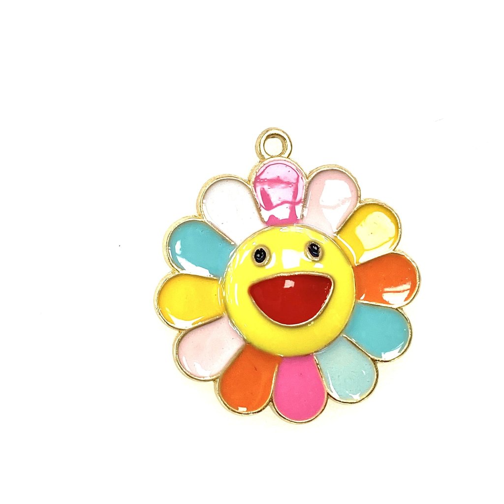 Bead World Happy Flower/ Multi Color Enamel -  25mm 2pcs.