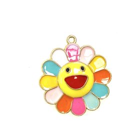 Bead World Happy Flower/ Multi Color Enamel -  25mm 2pcs.