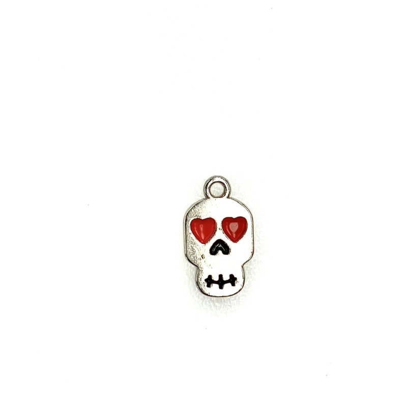 Bead World Skull With Heart Eyes Enamel -  8mm x 14mm 3pcs.