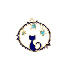 Bead World Cat and Stars Enamel -  25mm x 23mm 3pcs.