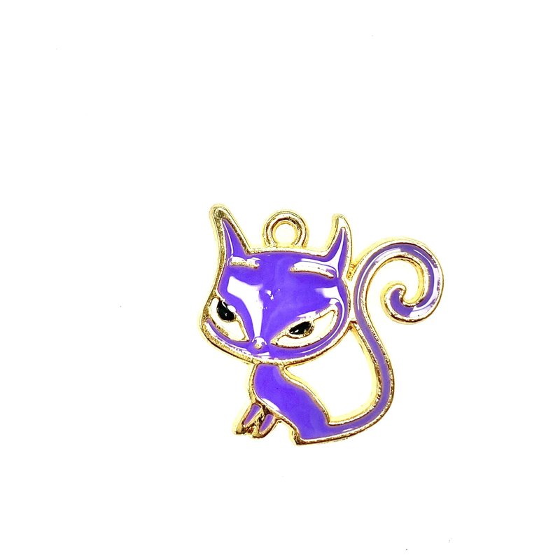 Bead World Cat With Long Tail Purple Enamel -  20mm x 20mm 3pcs.